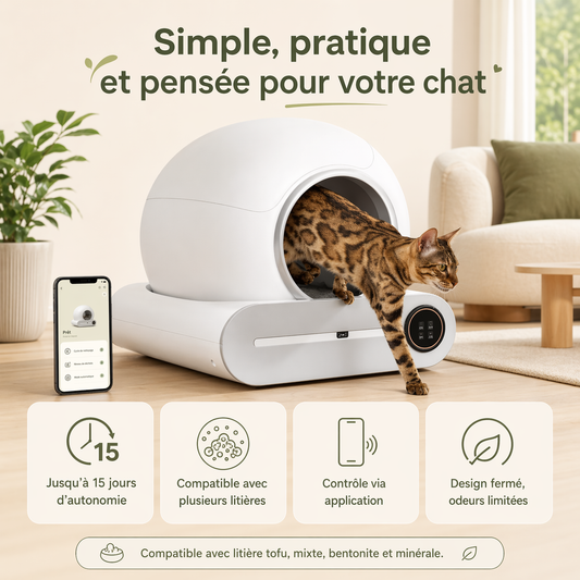 Litière autonettoyante connectée pour chat