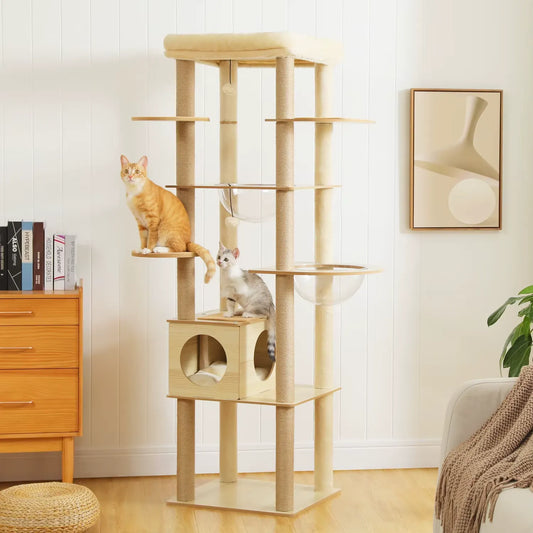 Grand Arbre à Chat XL en Bois avec Niche, Hamac et Perchoirs
