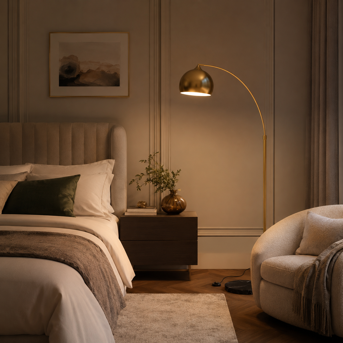 Lampadaire arc doré pour salon Livia
