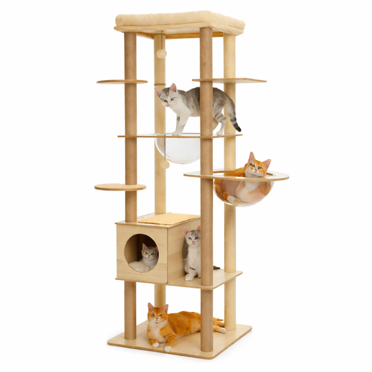 Grand Arbre à Chat XL en Bois avec Niche, Hamac et Perchoirs