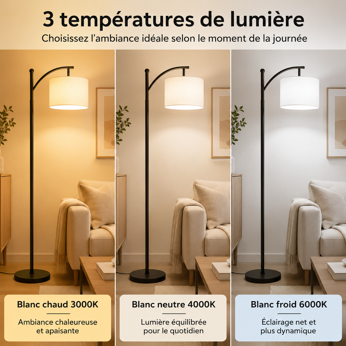 Lampadaire liseuse tissu Éline