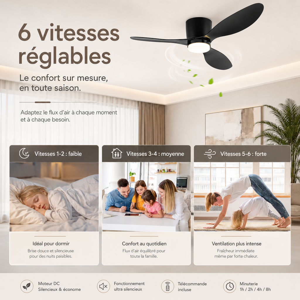 Ventilateur de Plafonnier LED silencieux