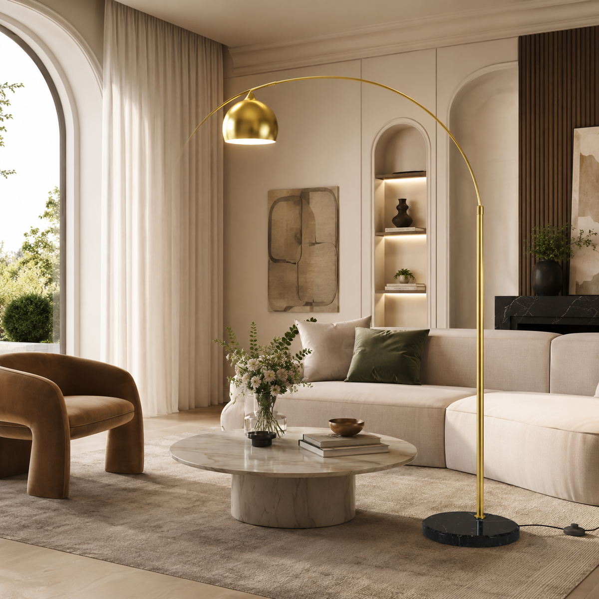 Lampadaire arc doré pour salon Livia