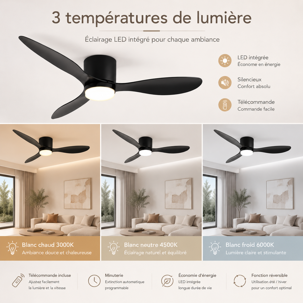 Ventilateur de Plafonnier LED silencieux