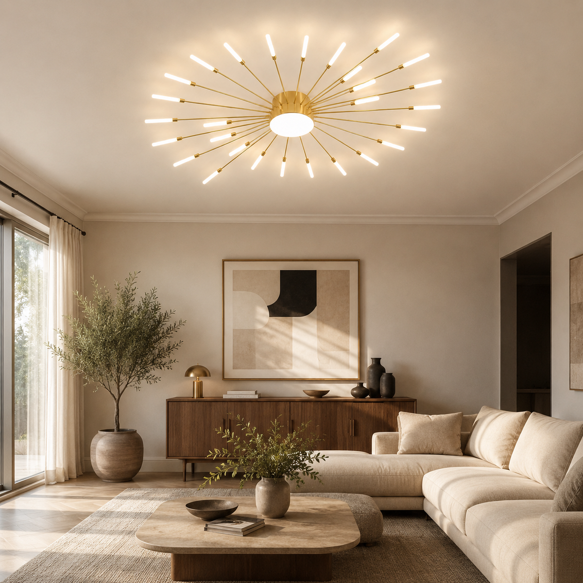 Plafonnier LED doré Éclat solaire