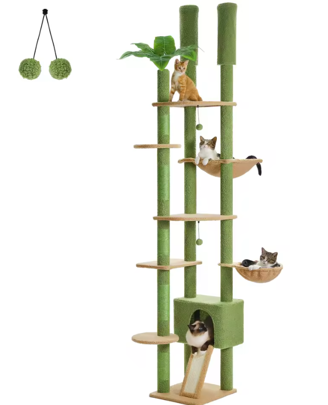 Arbre à Chat Réglable du Sol au Plafond avec Hamac