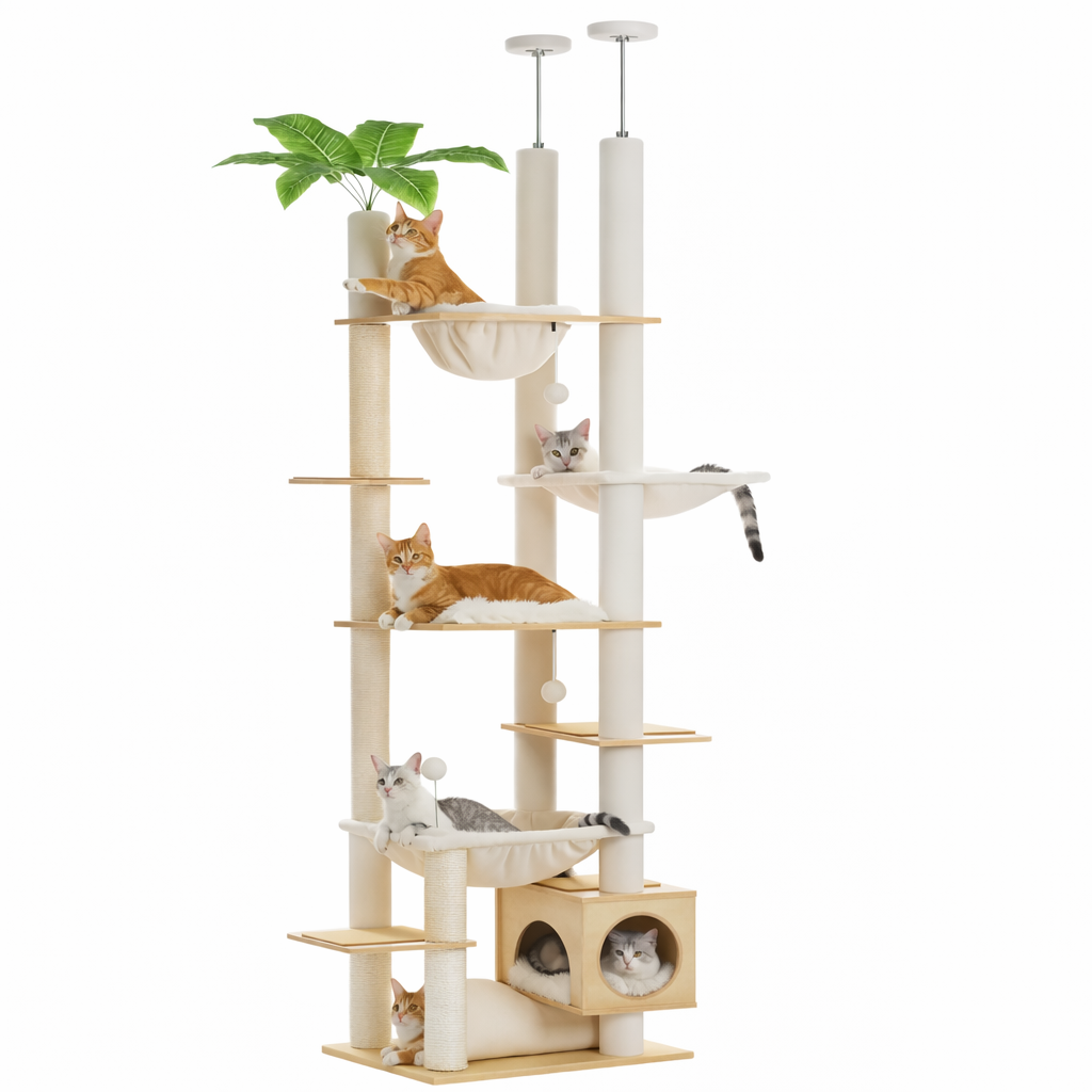 Arbre à Chat Réglable du Sol au Plafond avec Hamac