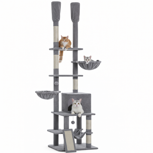Arbre à Chat XXL du Sol au Plafond avec Condo et Hamacs