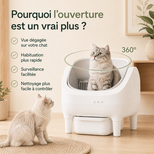Litière autonettoyante connectée ouverte pour chat