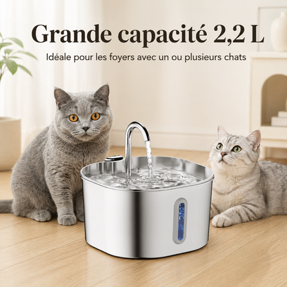 Fontaine à Eau Chat Inox 2,2 L avec Capteur Intelligent et 4 Filtres Inclus