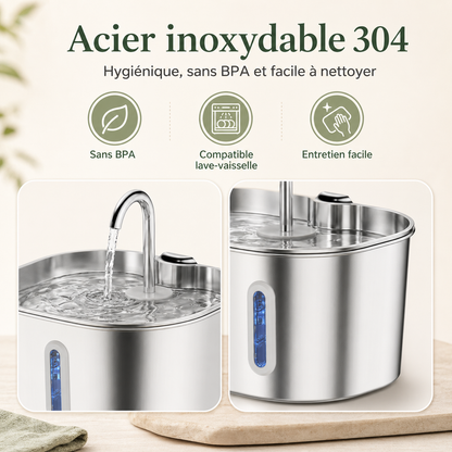 Fontaine à Eau Chat Inox 2,2 L avec Capteur Intelligent et 4 Filtres Inclus