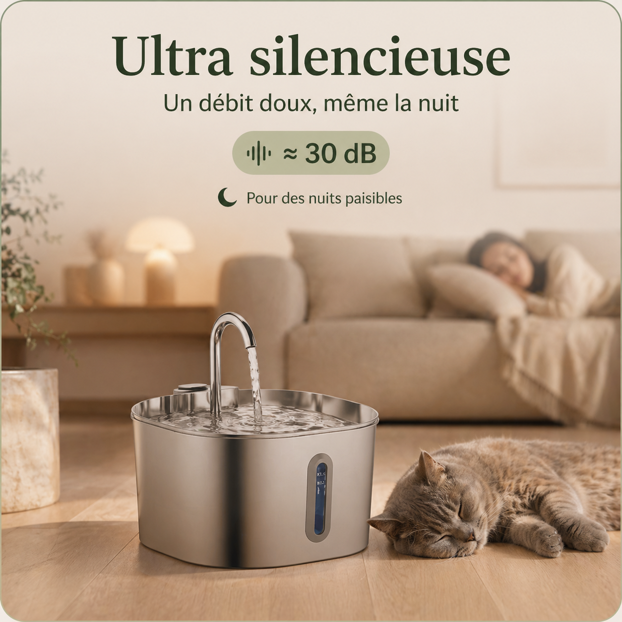 Fontaine à Eau Chat Inox 2,2 L avec Capteur Intelligent et 4 Filtres Inclus
