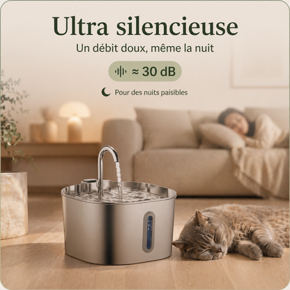 Fontaine à Eau Chat Inox 2,2 L avec Capteur Intelligent et 4 Filtres Inclus