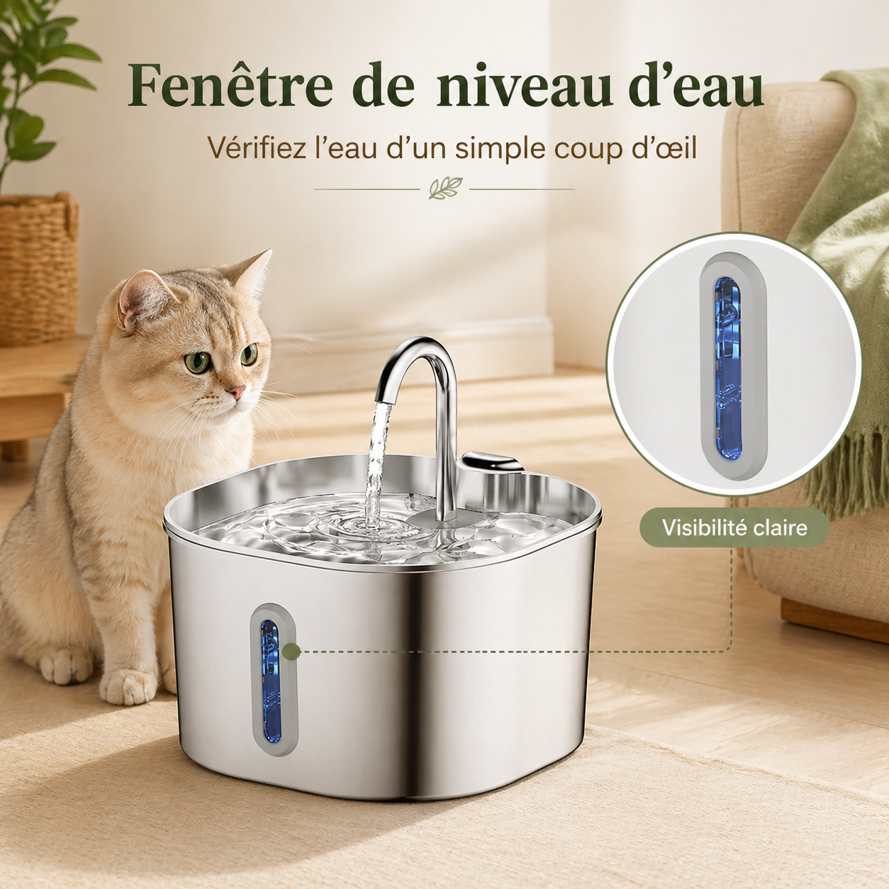 Fontaine à Eau Chat Inox 2,2 L avec Capteur Intelligent et 4 Filtres Inclus