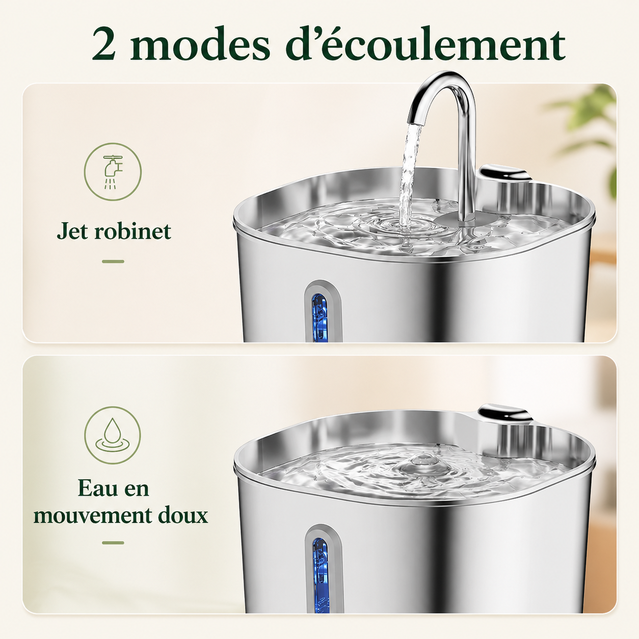 Fontaine à Eau Chat Inox 2,2 L avec Capteur Intelligent et 4 Filtres Inclus