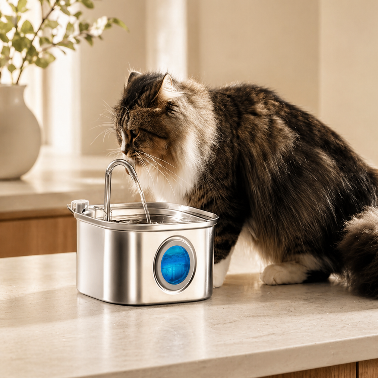 Fontaine à Eau Chat Inox 2,2 L avec Capteur Intelligent et 4 Filtres Inclus