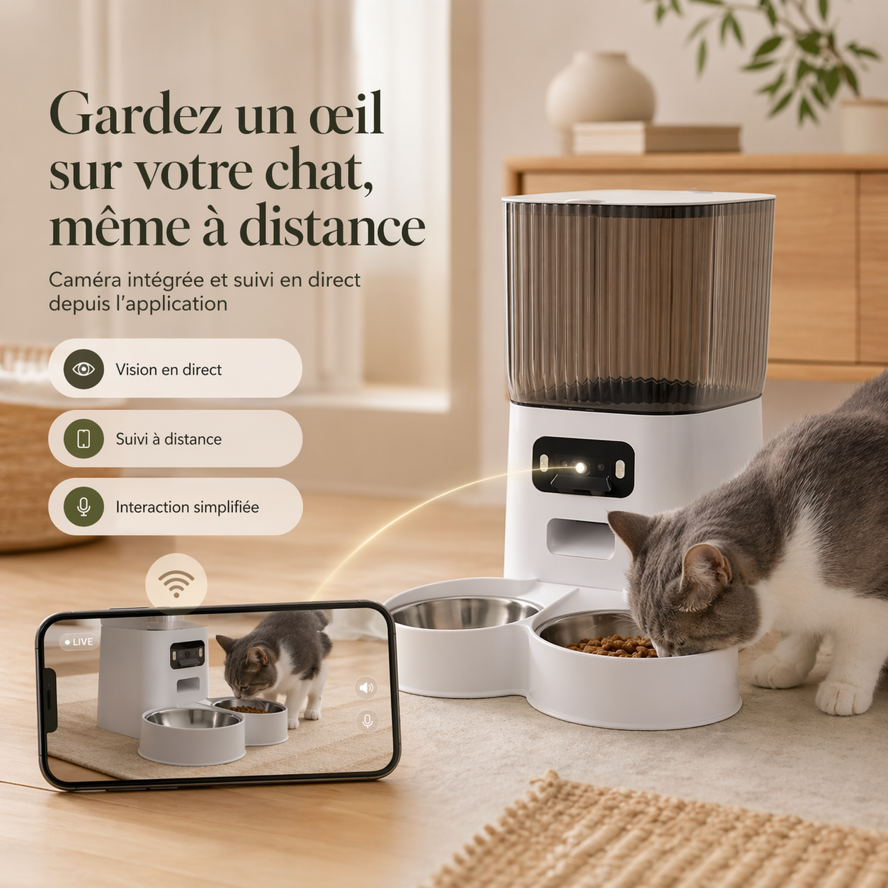 Distributeur Connecté avec Caméra pour Chat