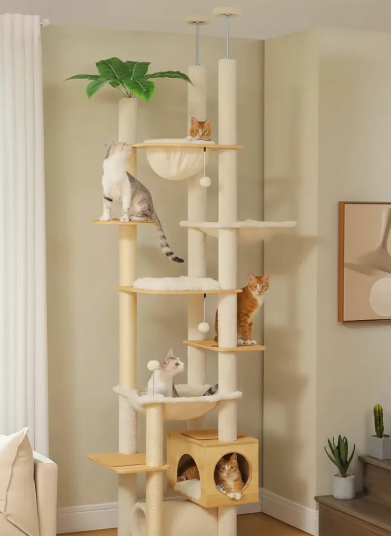 Arbre à Chat Réglable du Sol au Plafond avec Hamac