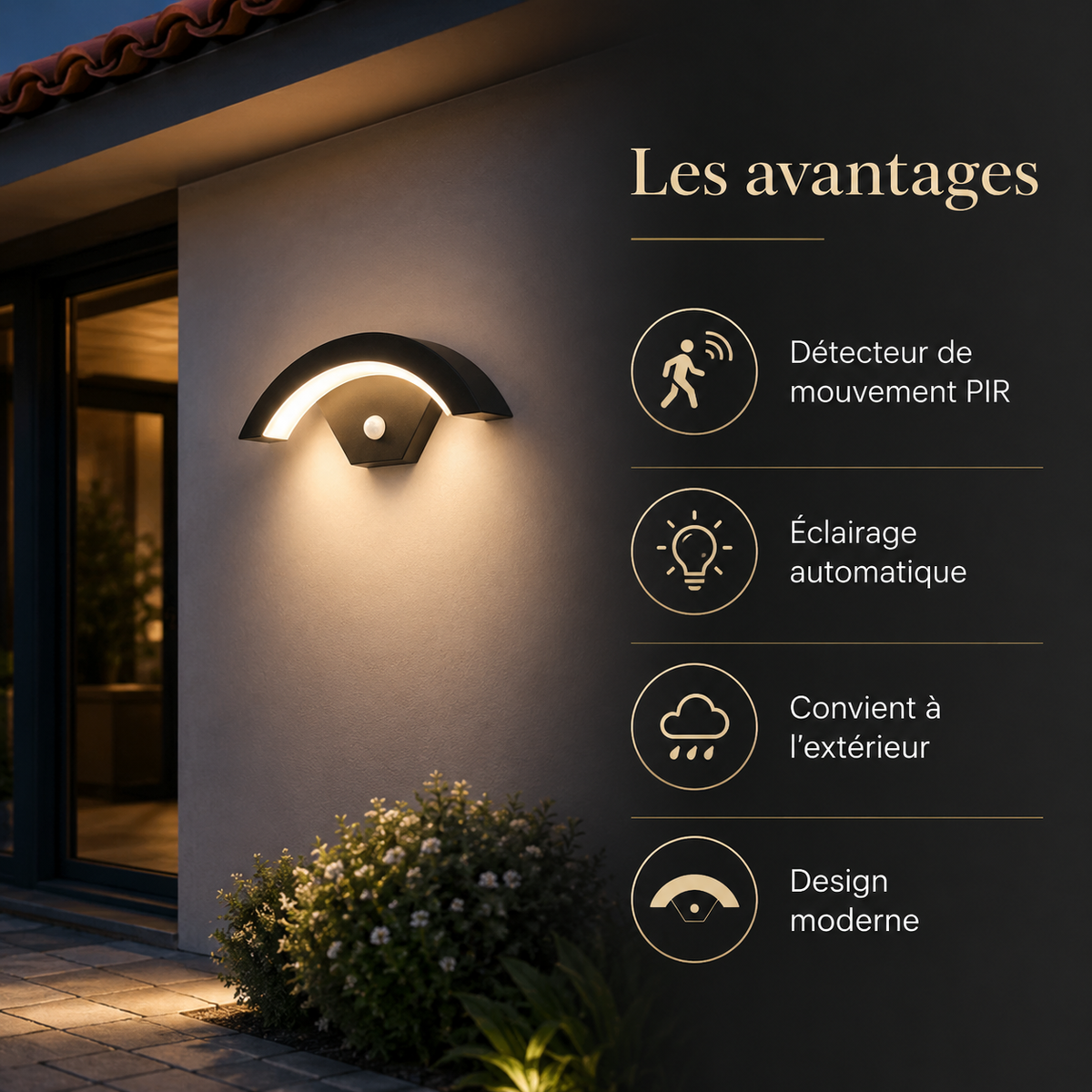 Applique murale extérieure LED Arco avec détecteur