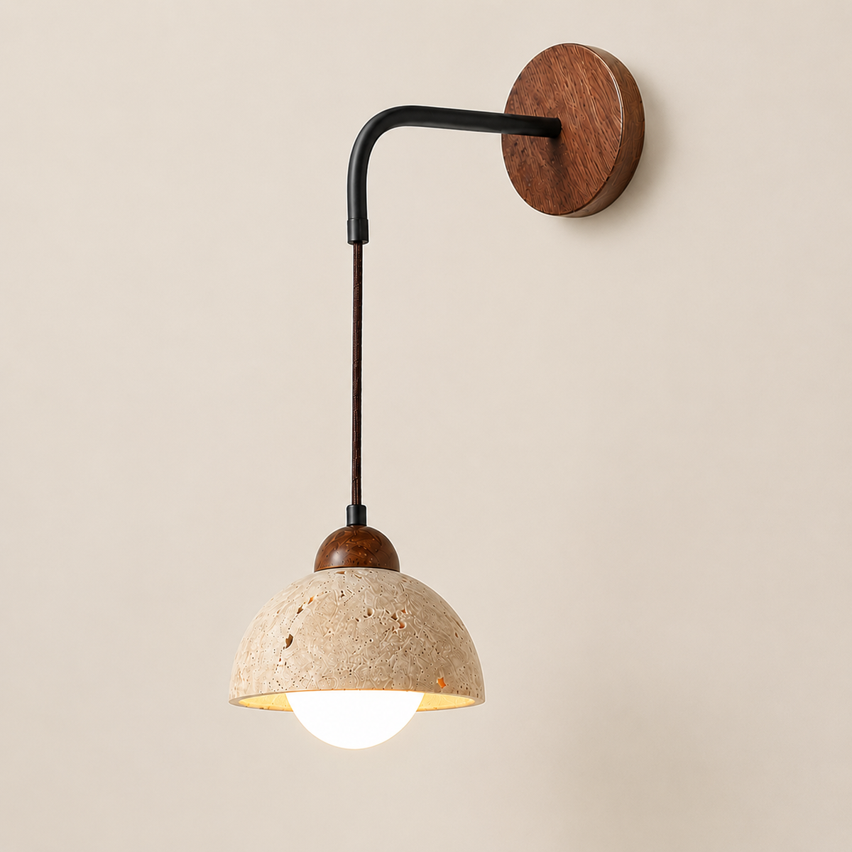 Applique murale ajustable en pierre travertin & bois