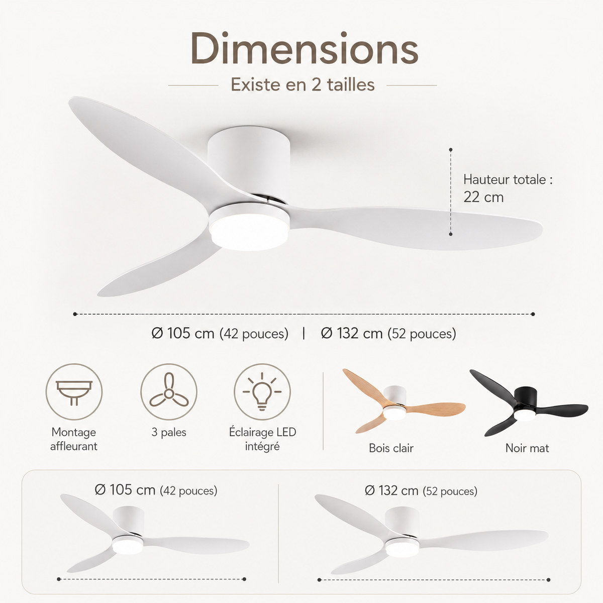 Ventilateur de Plafonnier LED silencieux