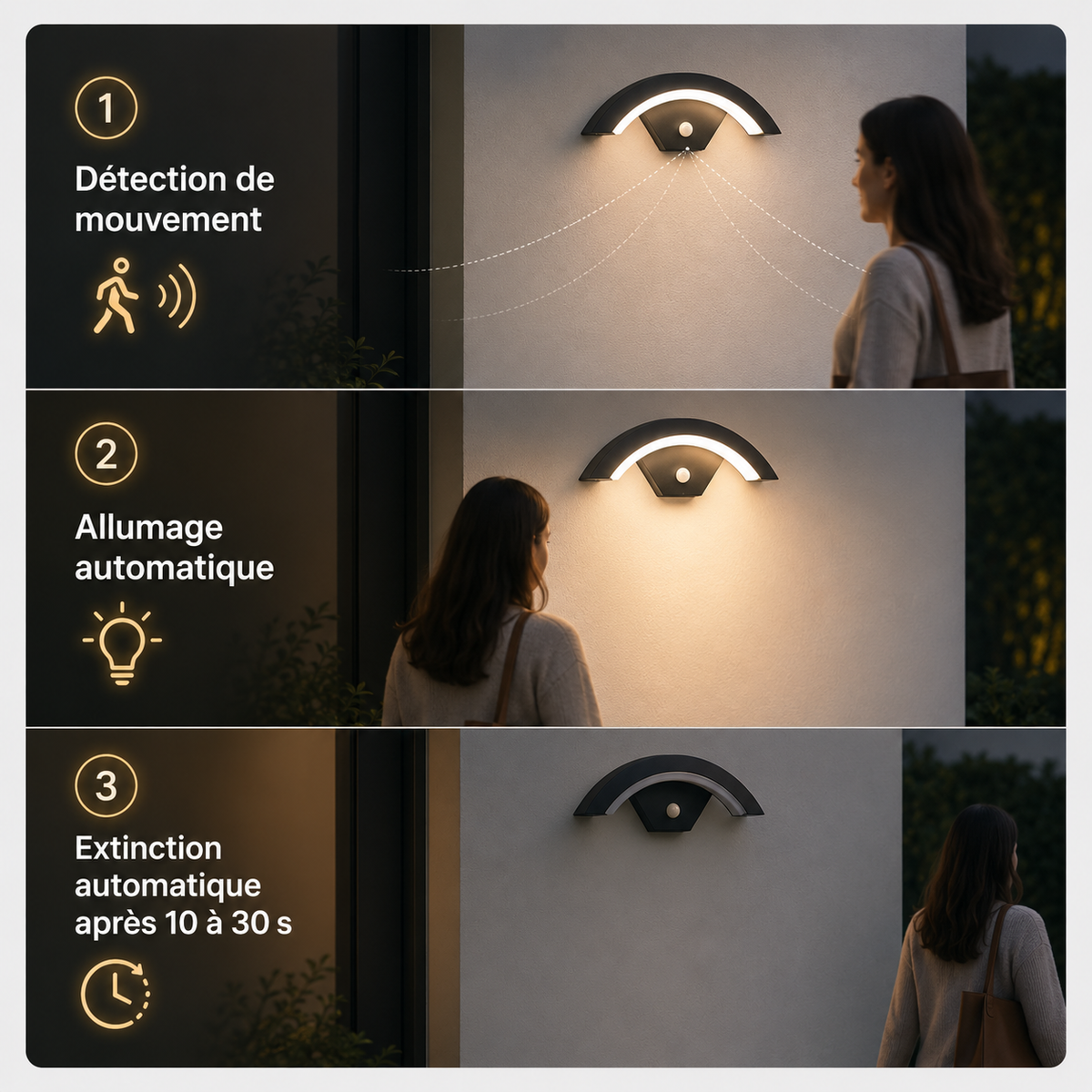 Applique murale extérieure LED Arco avec détecteur